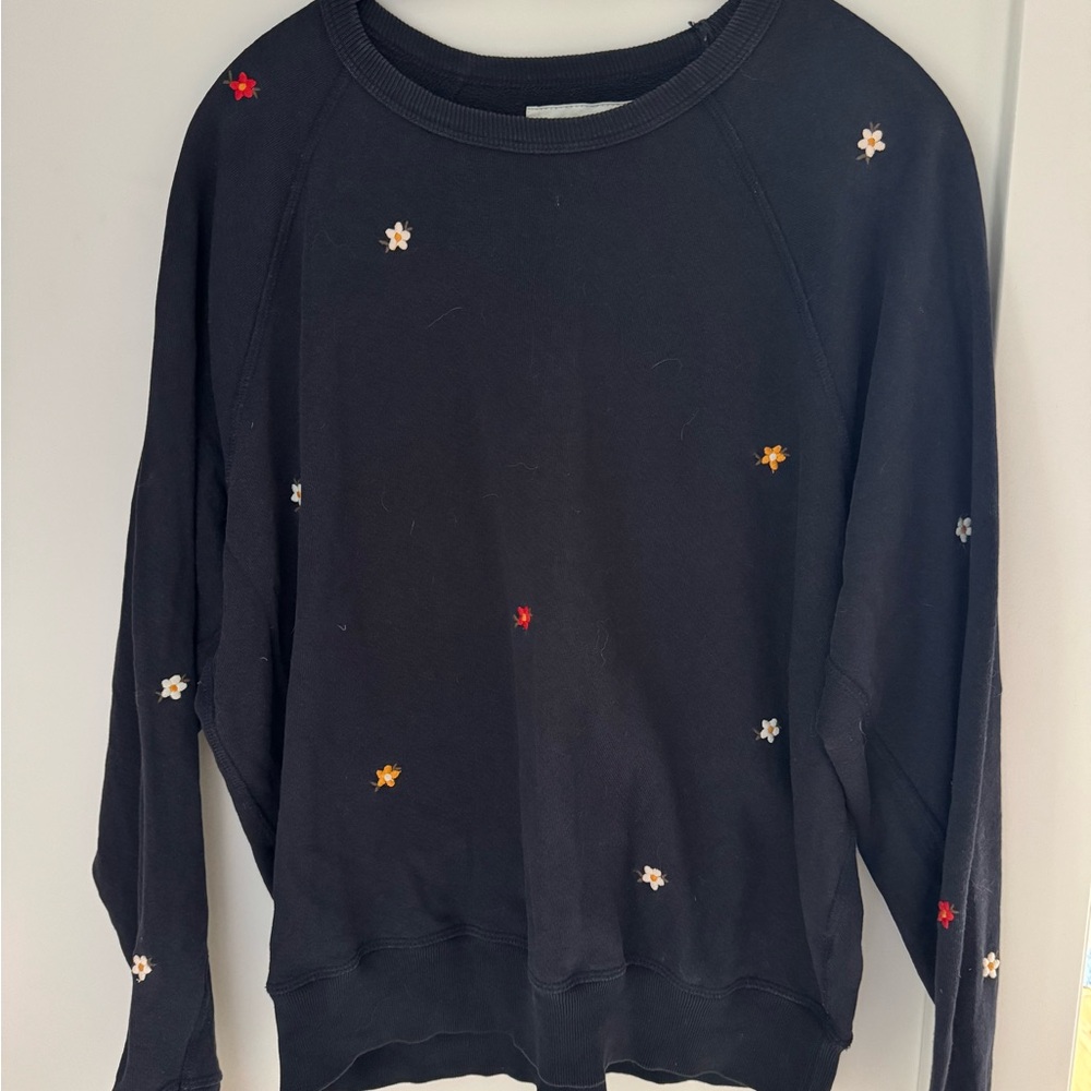 THE GREAT. Navy Embroidered Sweatshirt